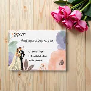 Cartons Réponse Aquarelle Floral Romantique Couple Élégant Mariage