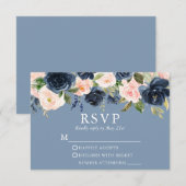 Cartons Réponse Aquarelle Floral rose Dusty Mariage bleu (Devant / Derrière)