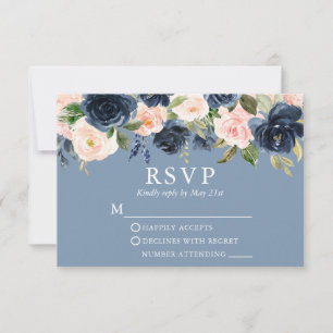Cartons Réponse Aquarelle Floral rose Dusty Mariage bleu