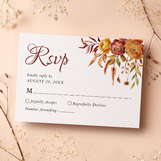 Cartons Réponse Aquarelle Floral Rustique Automne Chaud Mariage d'