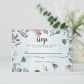 Cartons Réponse Aquarelle Florale Botanique Dusty Blue Mariage (Debout devant)
