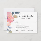 Cartons Réponse Aquarelle florale rose Mariage choix de repas (Devant)