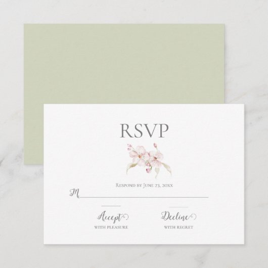 Cartons Réponse Aquarelle florale Script Pastel Mariage vert (Devant / Derrière)