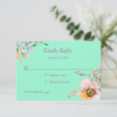 Cartons Réponse Aquarelle Florale sur Neo Mint avec or Rose (Debout devant)