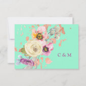 Cartons Réponse Aquarelle Florale sur Neo Mint avec or Rose (Dos)