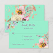 Cartons Réponse Aquarelle Florale sur Neo Mint avec or Rose (Devant / Derrière)