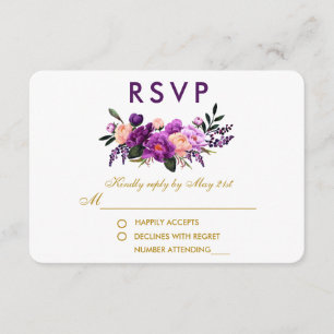 Cartons Réponse Aquarelle Florale violet ultra violet Mariage G
