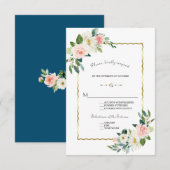 Cartons Réponse Aquarelle Flush Flowers Mariage Gold Navy (Devant / Derrière)