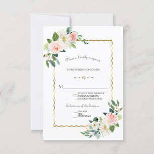 Cartons Réponse Aquarelle Flush Flowers Mariage Gold Navy