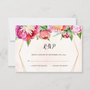 Cartons Réponse Aquarelle géométrique moderne Coral Peony Mariage