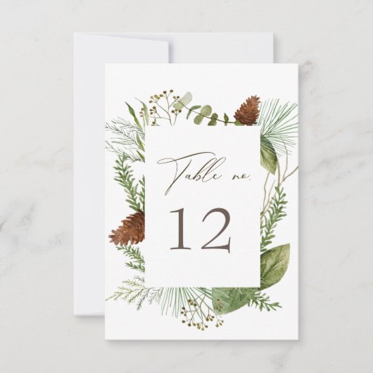Cartons Réponse Aquarelle Hiver Vert Mariage Numéro de tableau (Devant)