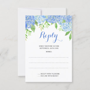Cartons Réponse Aquarelle Hydrangea Blue Floral Mariage