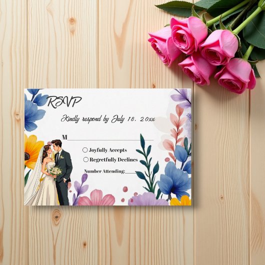 Cartons Réponse Aquarelle Jardin Floral Couple Mariage été