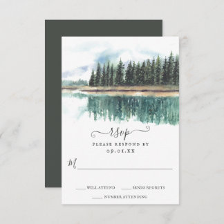 Cartons Réponse Aquarelle Lac Rustique | Mariage du lac Mountain