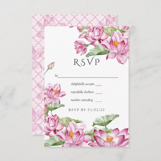 Cartons Réponse Aquarelle Lotus Flower Mariage indien (Devant / Derrière)