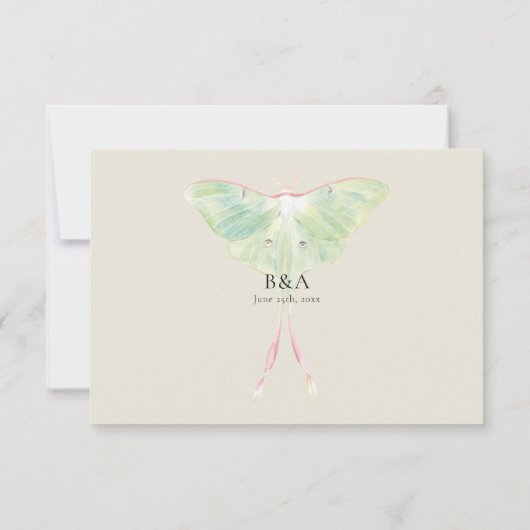 Cartons Réponse Aquarelle Luna Moth Mariage (Dos)