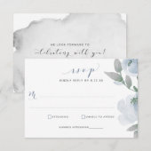 Cartons Réponse Aquarelle Mariage bleu foncé Doux Floral (Devant / Derrière)