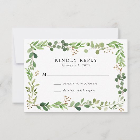 Cartons Réponse Aquarelle Mariage de verdure (Devant)
