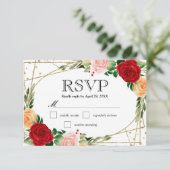 Cartons Réponse Aquarelle Mariage Rose rouge et orange (Debout devant)