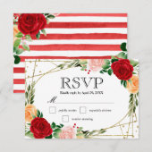 Cartons Réponse Aquarelle Mariage Rose rouge et orange (Devant / Derrière)