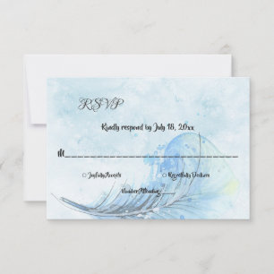 Cartons Réponse Aquarelle Marine Bleu Simple Design Moderne Mariag