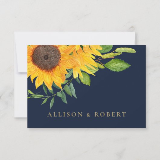 Cartons Réponse Aquarelle Marine Bleu Tournesol Mariage rustique (Dos)