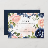 Cartons Réponse Aquarelle marine peinte à la main bleu Mariage flo (Devant / Derrière)