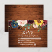 Cartons Réponse Aquarelle mélangée Floral Rustique Mariage bois (Devant / Derrière)