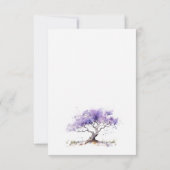Cartons Réponse Aquarelle minimale Lilac Jacaranda Mariage arbre (Dos)