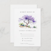 Cartons Réponse Aquarelle minimale Lilac Jacaranda Mariage arbre (Devant / Derrière)