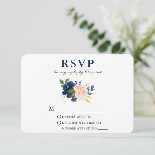 Cartons Réponse Aquarelle moderne Classique Bleu rose Mariage Flor (Debout devant)