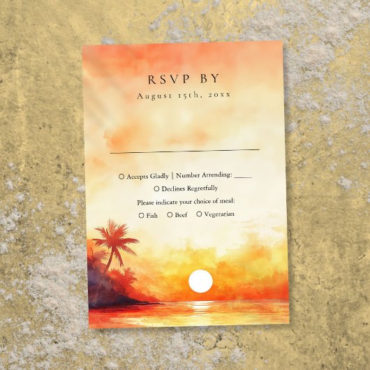Cartons Réponse Aquarelle moderne Orange Beach Sunset Mariage