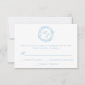 Cartons Réponse Aquarelle Monogramme bleu Hydrangea Mariage de cou (Devant)