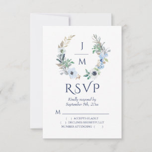Cartons Réponse Aquarelle Monogramme Floral Wreath Logo Mariage