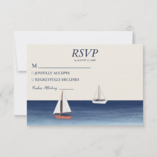 Cartons Réponse Aquarelle Nautique Bateau Voilier Mariage RSV