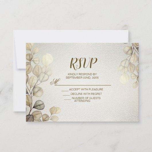 Cartons Réponse Aquarelle Or Eucalyptus Foliage Mariage brillant (Devant)