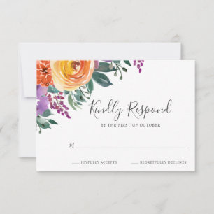 Cartons Réponse Aquarelle orange violet Mariage floral