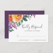 Cartons Réponse Aquarelle orange violet Mariage floral (Devant / Derrière)