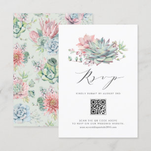 Cartons Réponse Aquarelle Pastel Succulents Bouquet QR Code