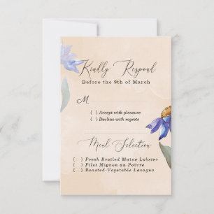 Cartons Réponse Aquarelle Purple Daisy Peach Rustique Mariage