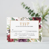 Cartons Réponse Aquarelle romantique Bourgogne Rouge Blush Rose Fl (Debout devant)