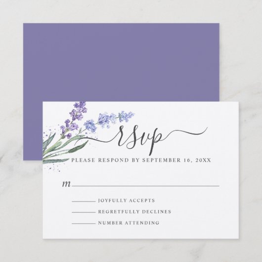 Cartons Réponse Aquarelle romantique Lavande Florale (Devant / Derrière)