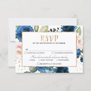 Cartons Réponse Aquarelle romantique Marine bleu Blush Rose Floral