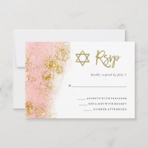 Cartons Réponse Aquarelle rose Faux Gold Bat mitzvah