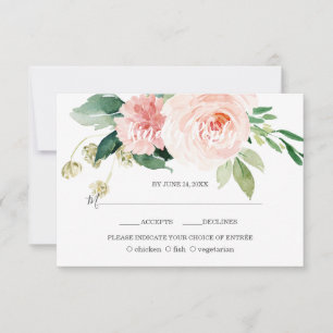 Cartons Réponse Aquarelle rose Fleurs blanches profondes Mariage A