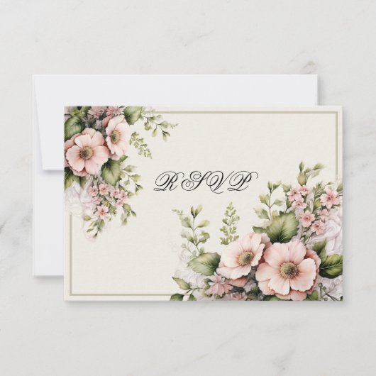 Cartons Réponse Aquarelle rose Fleurs Vins vertes Vins Ferns (Devant)