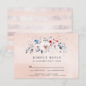 Cartons Réponse Aquarelle rose pâle Mariage Floral (Devant / Derrière)