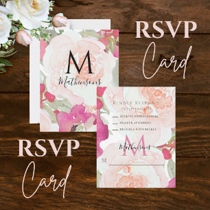 Cartons Réponse Aquarelle rose pâle Mariage floral