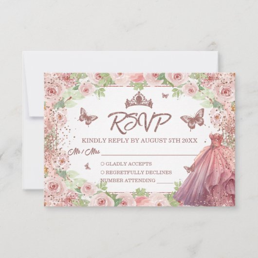 Cartons Réponse Aquarelle rose pâle Parties scintillant florale Qu (Devant)