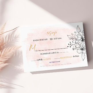 Cartons Réponse Aquarelle rose romantique avec botanique noir